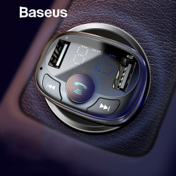 Baseus Car Charger for iPhone Mobile Phone Handsfree FM Transmitter Bluetooth Car Kit LCD MP3 Player Dual USB Car Phone Charger YSTE-39585