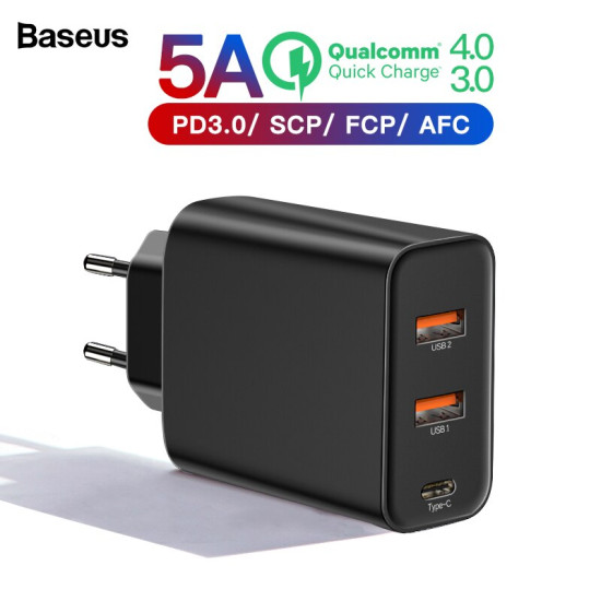 Baseus Quick Charge 4.0 3.0 Multi USB Charger For iPhone Xiaomi Samsung Huawei SCP QC4.0 QC3.0 QC C PD Fast Mobile Phone Charger YSTE-39676