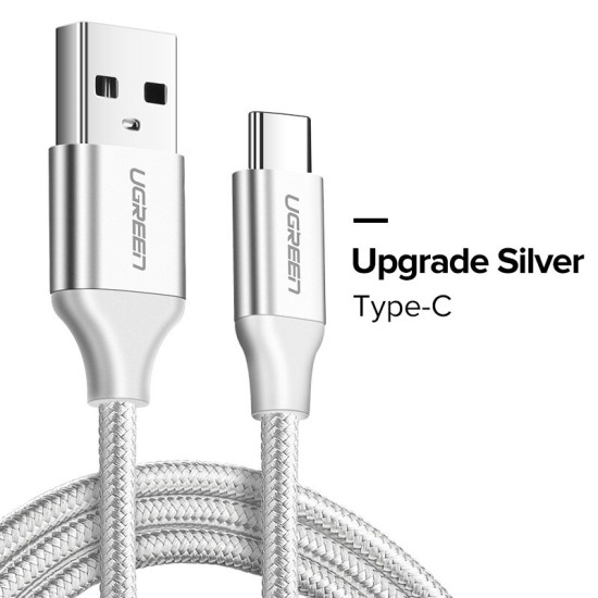 Ugreen USB Type C Cable USB C Fast Charging Data Cable for Samsung Galaxy S9 S8 Plus Mobile Phone Charger Cable for Xiaomi Mi 8 - China, Nylon Silver, 1m YSTE-40800