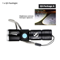 USB Inside Battery T6 Powerful 2000LM Led Flashlight Portable Light Rechargeable Tactical LED Torches Zoom Flashlight - Q5-Package A YSTE-5736