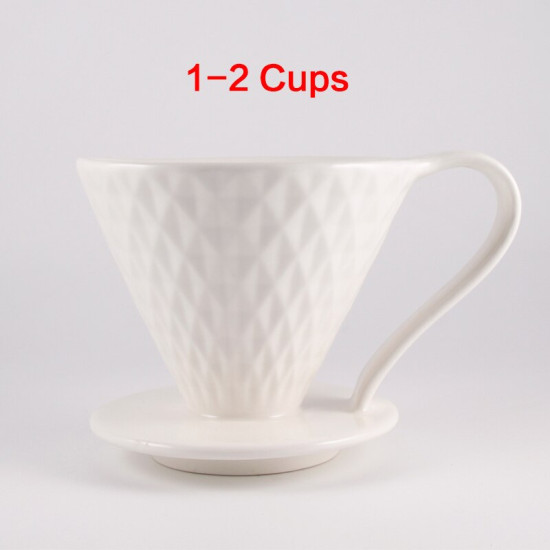 Ceramic Coffee Filters V60 Style Coffee Drip Filter Basket Permanent Pour Over Coffee Maker with Separate Stand 2 Cups Or 4 Cups - White 1-2Cups YSTE-5799