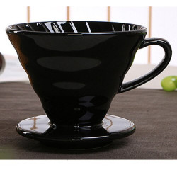 ROKENE V60 Style Coffee Drip Filter Cup Permanent Pour Over Coffee Maker with Separate Stand Ceramic Coffee Dripper Engine - Black YSTE-5952