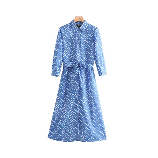 Vadim women casual print midi dress bow tie sashes long sleeve female summer vintage Chic A line mid calf dresses vestidos QC382 - as picture, S, China YSTE-8068