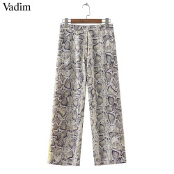 Vadim women side striped snake skin pattern pants elastic waist pockets ladies casual streetwear fashion trousers mujer KA252 - as picture, S YSTE-8276