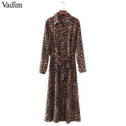 Vadim women leopard print ankle length dress bow tie sashes long sleeve retro ladies casual chic dresses vestidos QA472 - as picture, S YSTE-8315