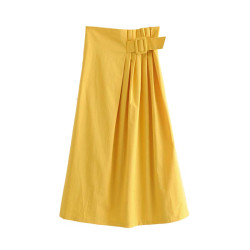 Vadim women stylish yellow midi skirt fladas mujer elastic waist side zipper sashes female casual solid A line skirts BA630 - yellow, XS, China YSTE-8588