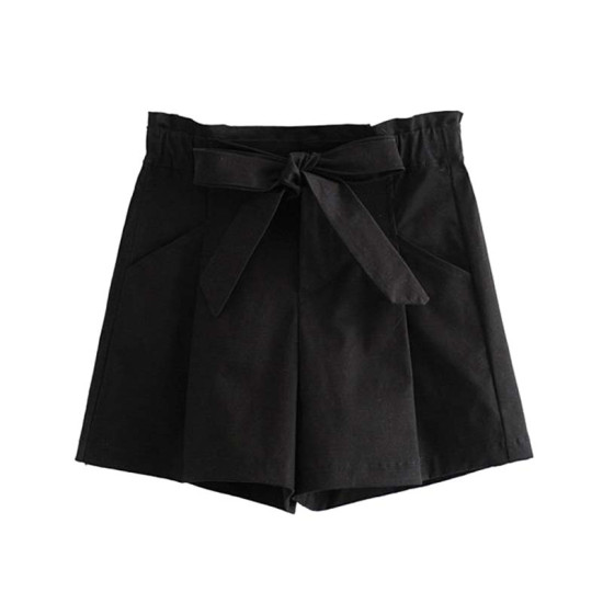 Vadim women stylish solid shorts bow tie sashes elastic waist pockets zipper fly casual female chic shorts panalones SA137 - as picture, XS, China YSTE-8600