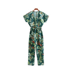 Vadim vintage floral V neck jumpsuits bow tie sashes backless pleated fashion rompers female summer casual playsuits KA173 - as picture, M YSTE-8725