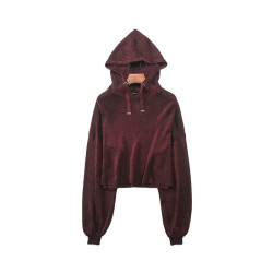 Vadim women basic hooded knitted sweatshirts long sleeve short style pleated pullovers female loose elastic cute tops HA013 - as picture, One size YSTE-9603