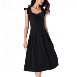 Vfemage Womens Vintage Elegant Ruffle Sleeve Ruched Gathered Pleated Casual Cocktail Party Flare Skater A-Line Midi Dress 3091 - Black, XXXL YSTE-9926
